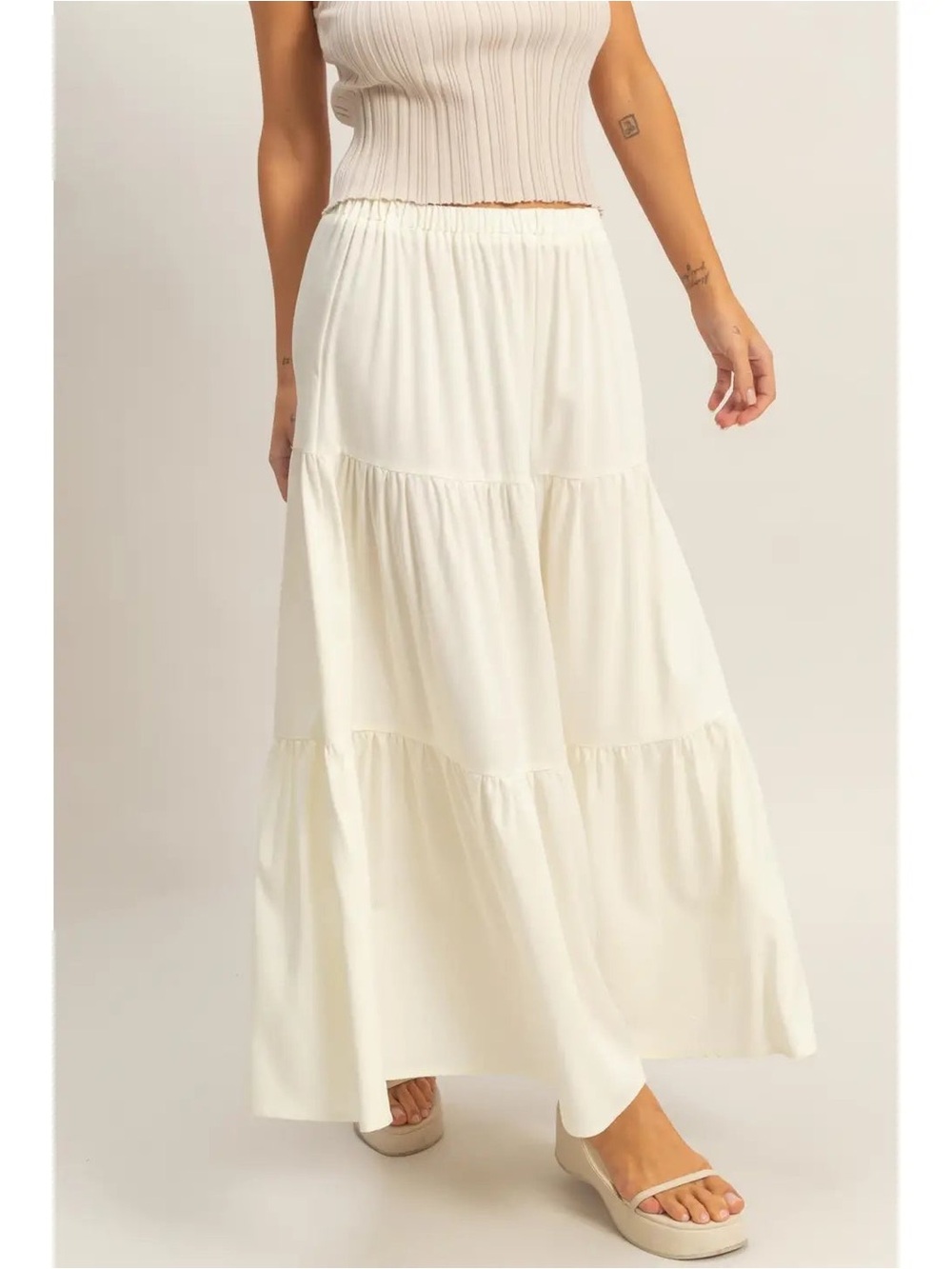 HYFVE Cream Tiered Maxi Skirt